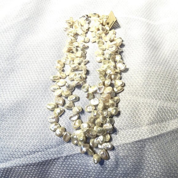 Sprig Three strand Pearl Necklace 17"  Sterling Silver 2" Extension - Picture 6 of 8